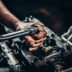 Mechanic working on diesel engine for better performance