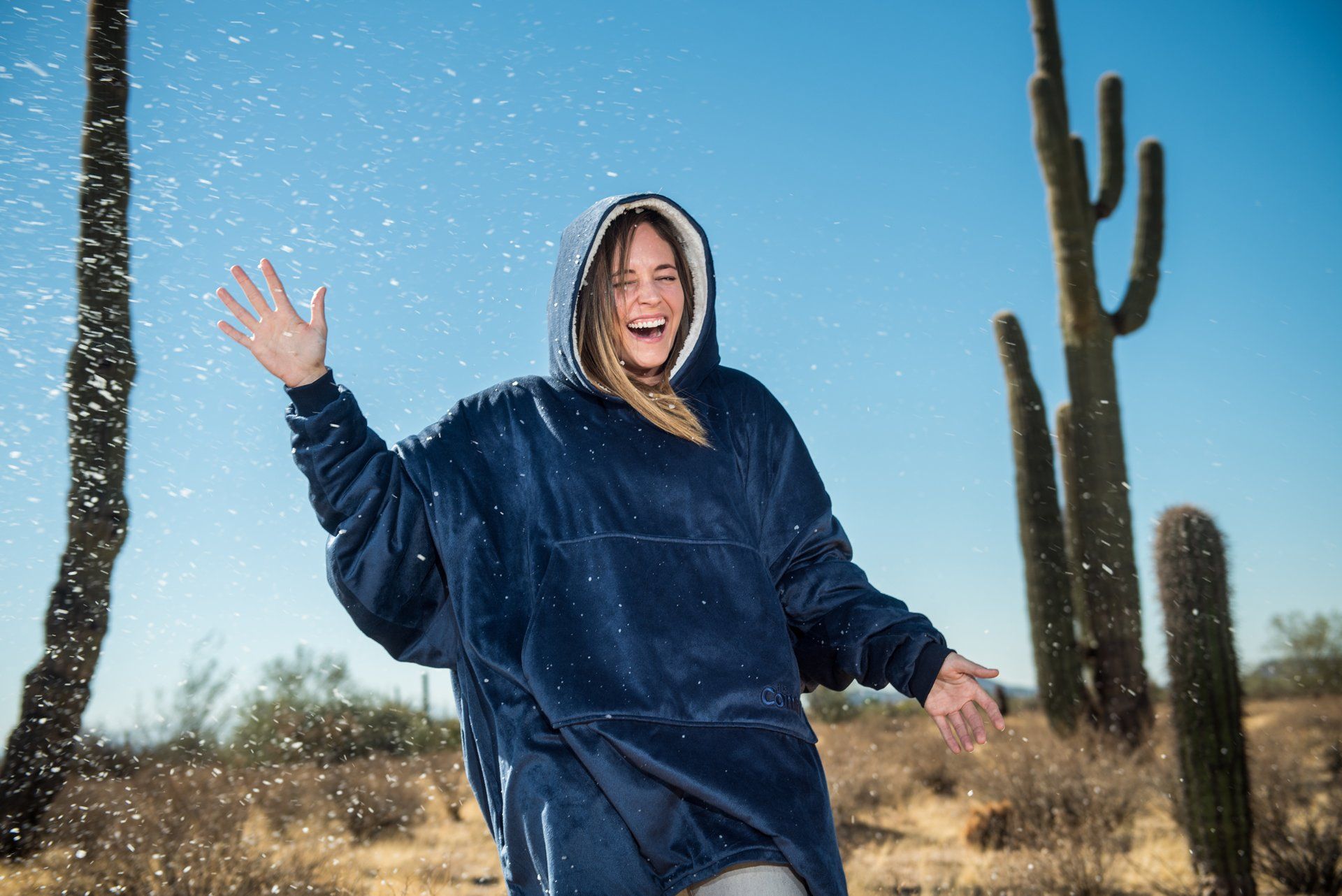 woman with perfect wearable blanket